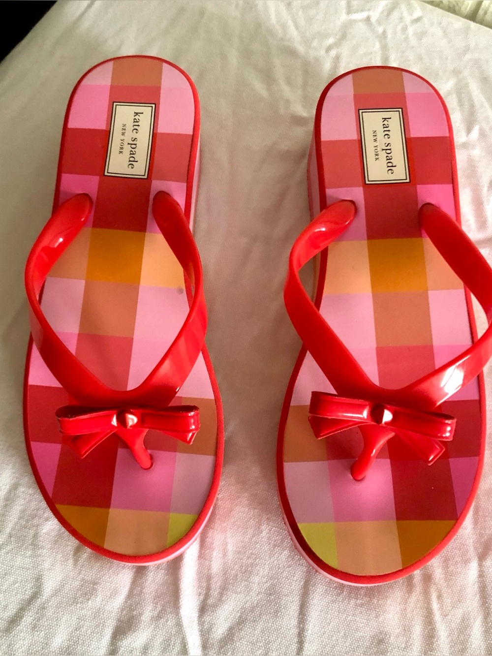 Kate Spade New York Rina Gingham Platform Flip Flops Size 8B